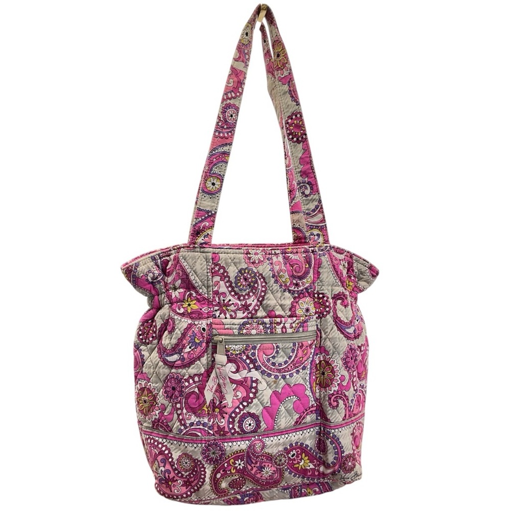 Vera Bradley Laura Tote in a pink and grey‎ paisley pattern